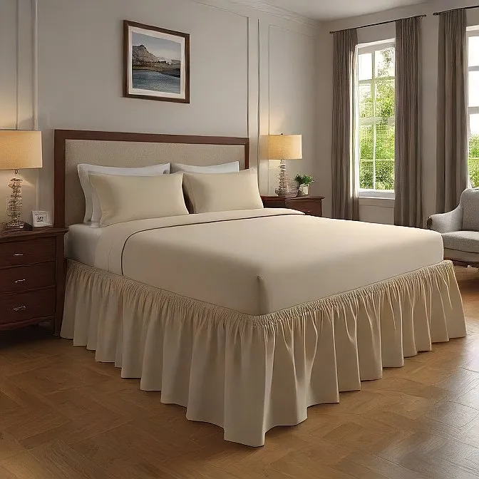 10" Inch Drop Wrap-Around Bed Skirt Ivory 1-Piece Egyptian Cotton