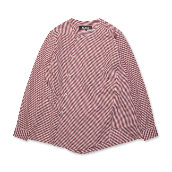 BLACK Comme Des Garçons Twisted Placket Collarless Shirt (Red / White)