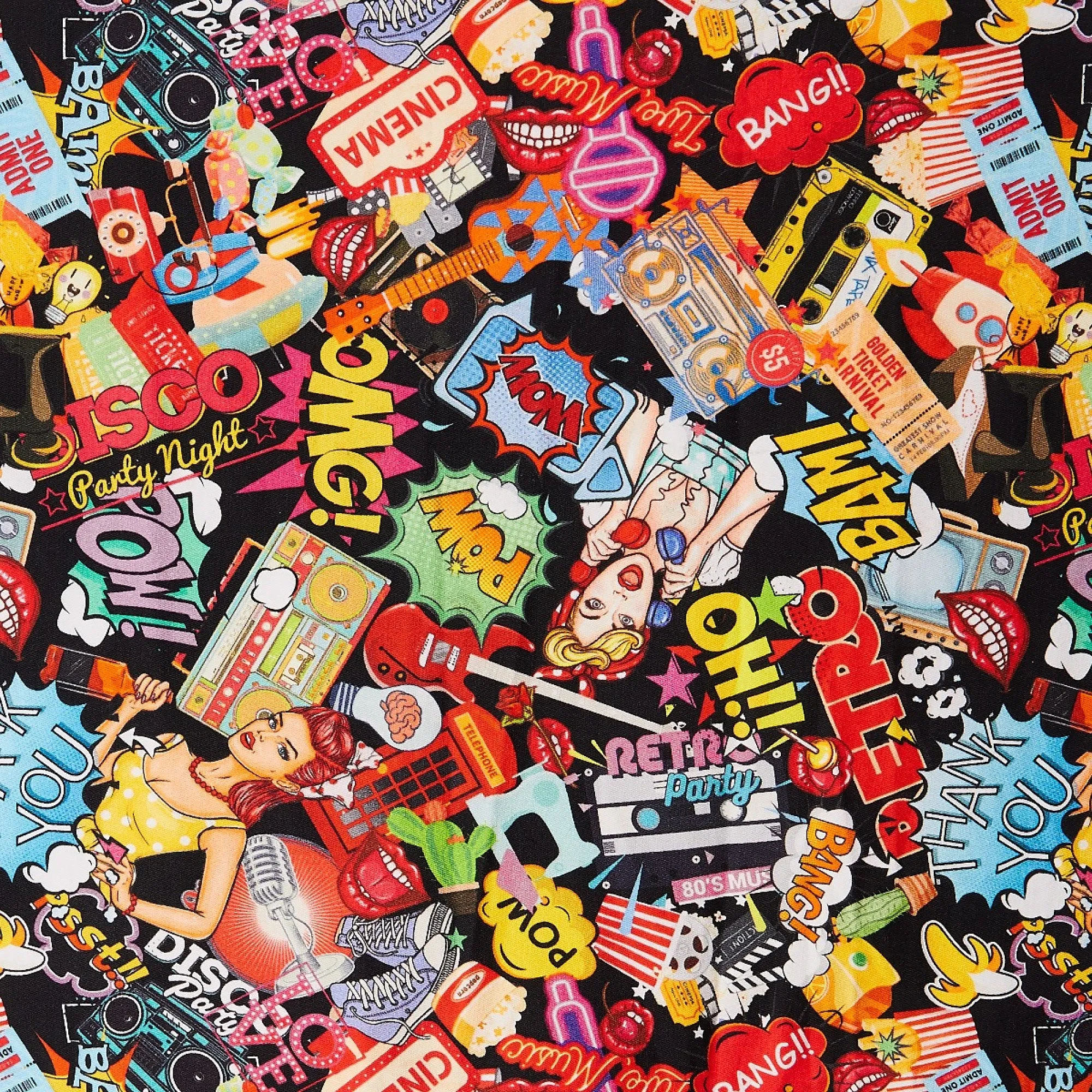 Dolly & Dotty Carolyn Box Pleat Skirt in Black Comic Pop Art Print