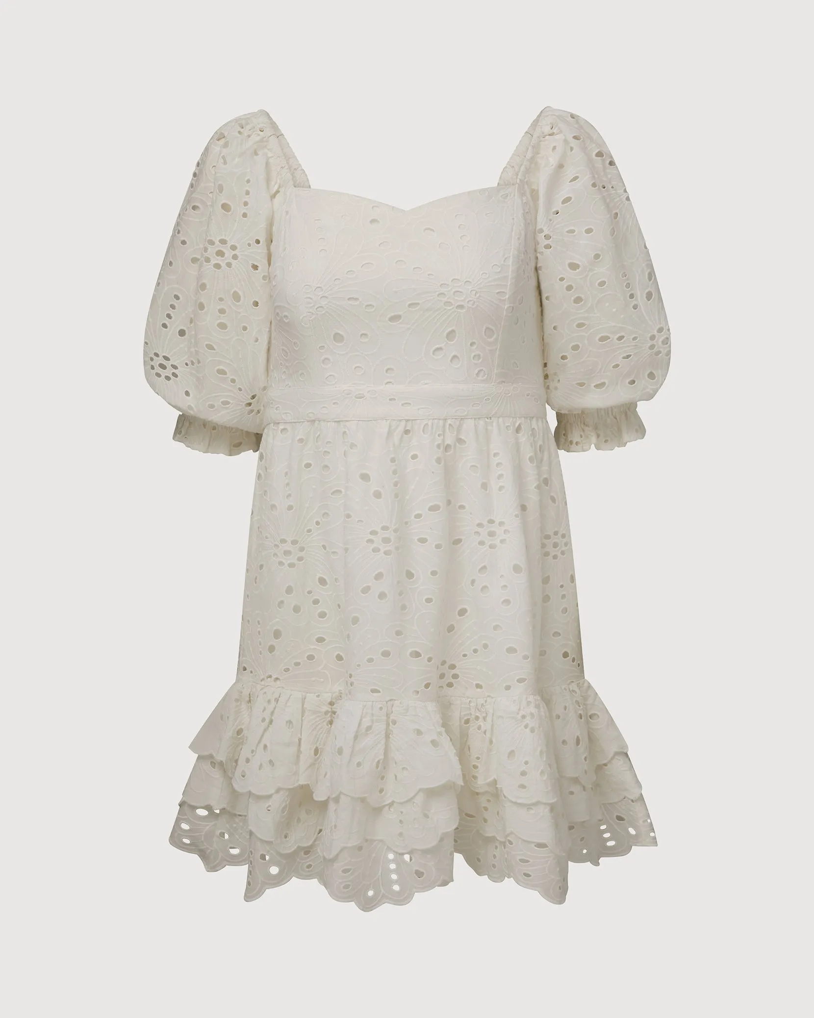 Eyelet Puff Sleeve Mini Dress