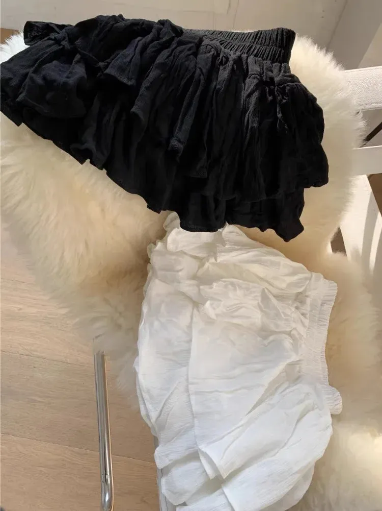 Fashion Simple Skirts Women Elastic Waist A-line Sweet Jupe 2024 Faldas Mujer De Moda Cute Saia Casual Summer Folds Mini Skirt