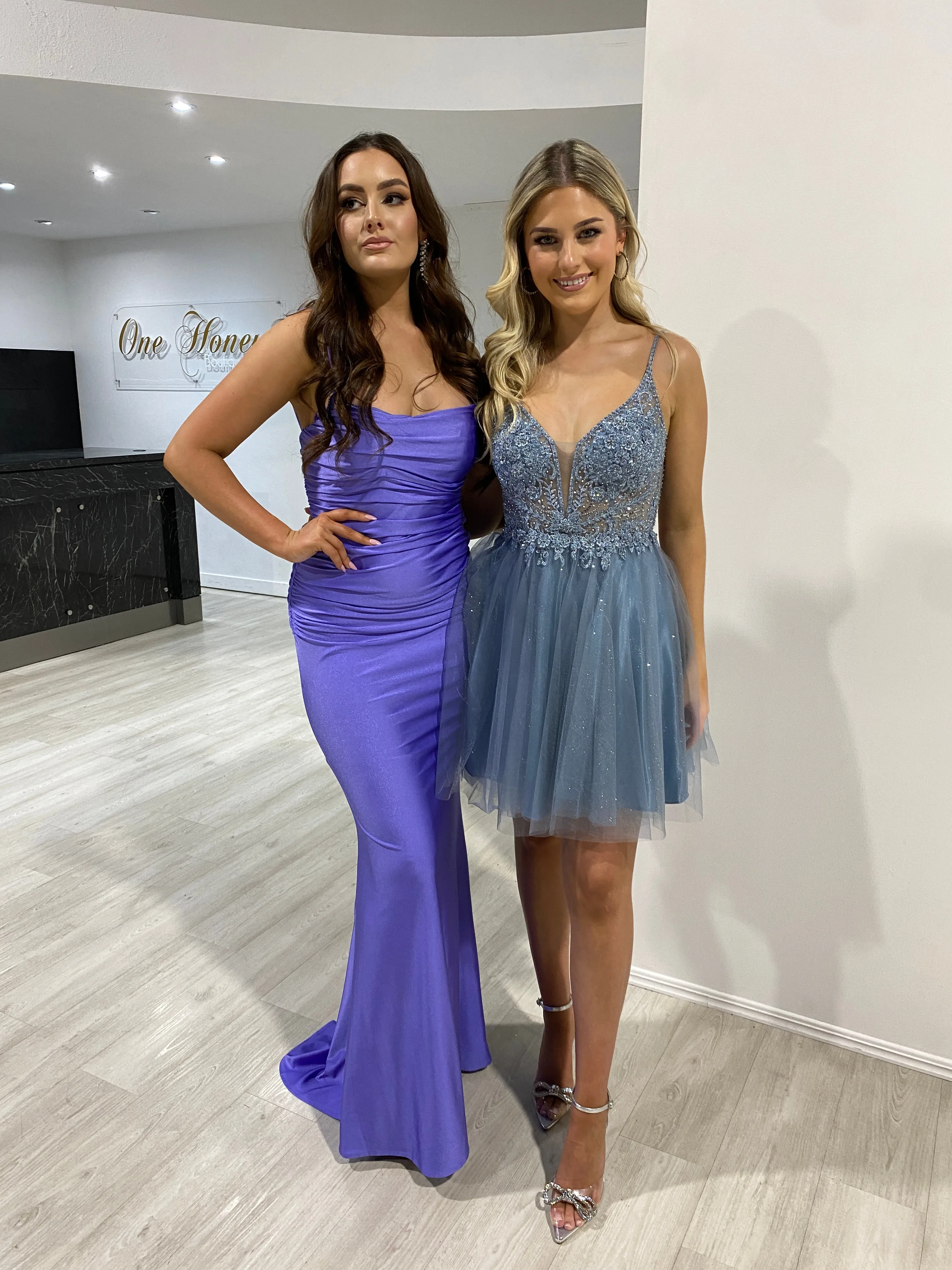 Honey Couture AMBROSIA Smokey Blue Sequin Beaded Strap Tulle Frilly Party Dress