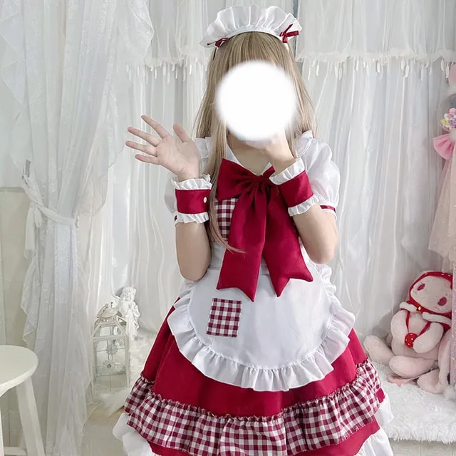 Kawaii Christmas Red Lolita Maid Dress
