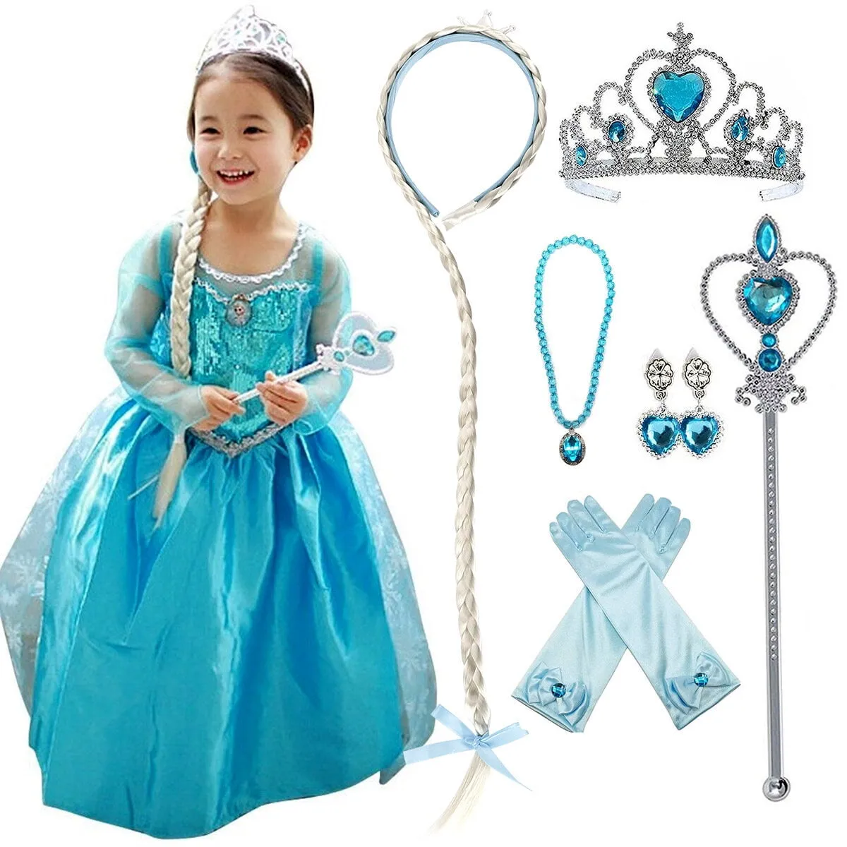 KAWELL Snow Queen Princess Elsa Costumes Birthday Dress Up for Little Girls with Accessories