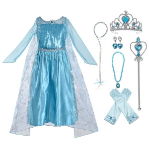 KAWELL Snow Queen Princess Elsa Costumes Birthday Dress Up for Little Girls with Accessories