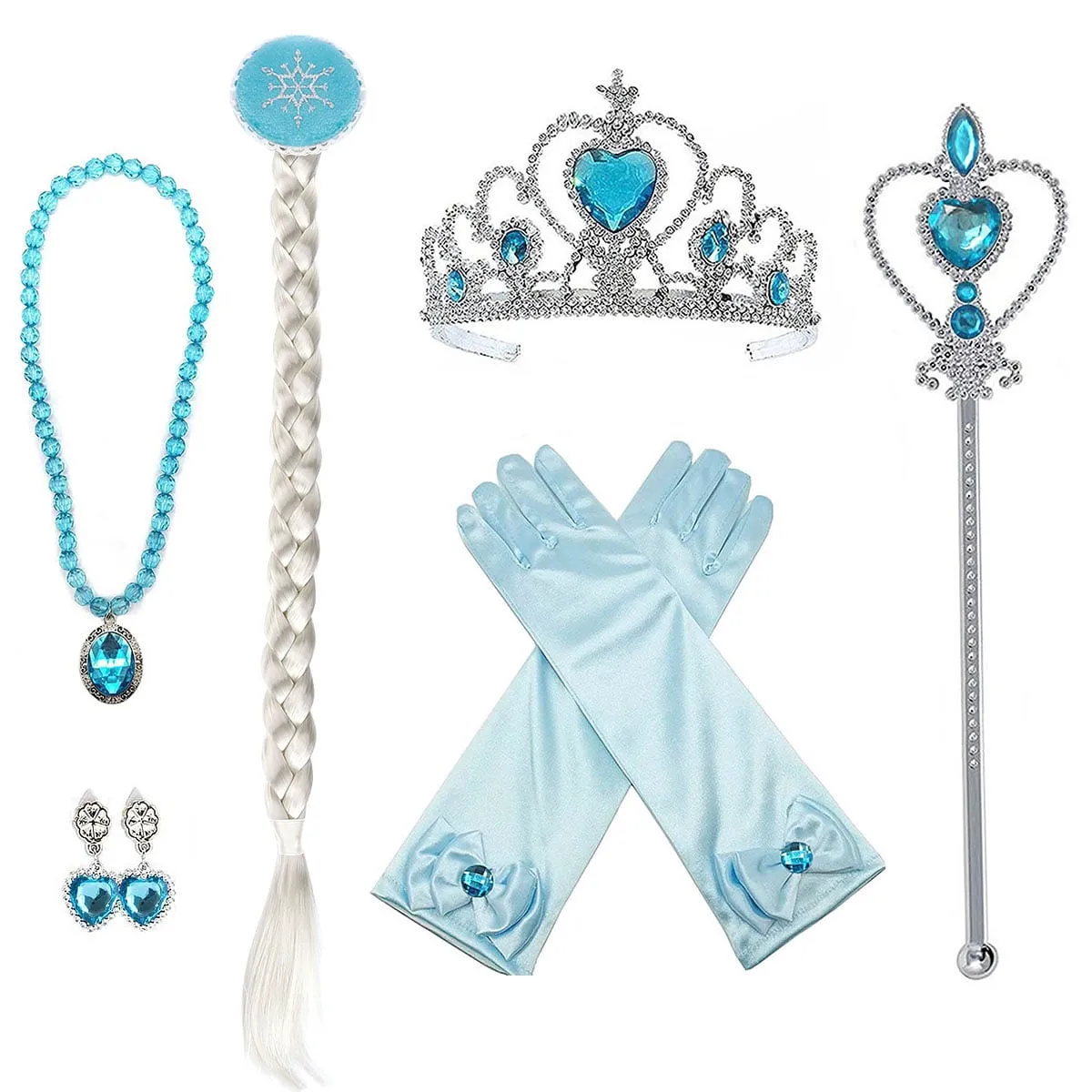 KAWELL Snow Queen Princess Elsa Costumes Birthday Dress Up for Little Girls with Crown,Mace,Gloves Accessories