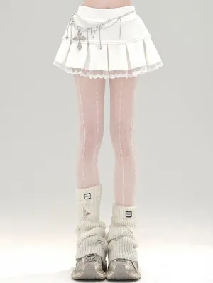 Mini Pleat Box Skirt Lace Trim Apricot