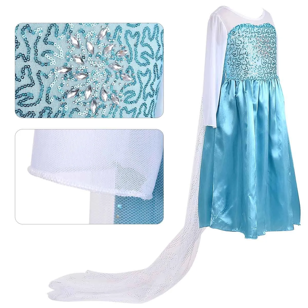 Princess Costumes Birthday Dress Up for Little Girls with Crown,Wig,Gloves Accessories 2-7 Years
