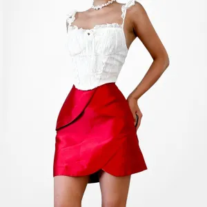 Red Satin Look High Waisted A-Line Mini Skirt Size 0/XS