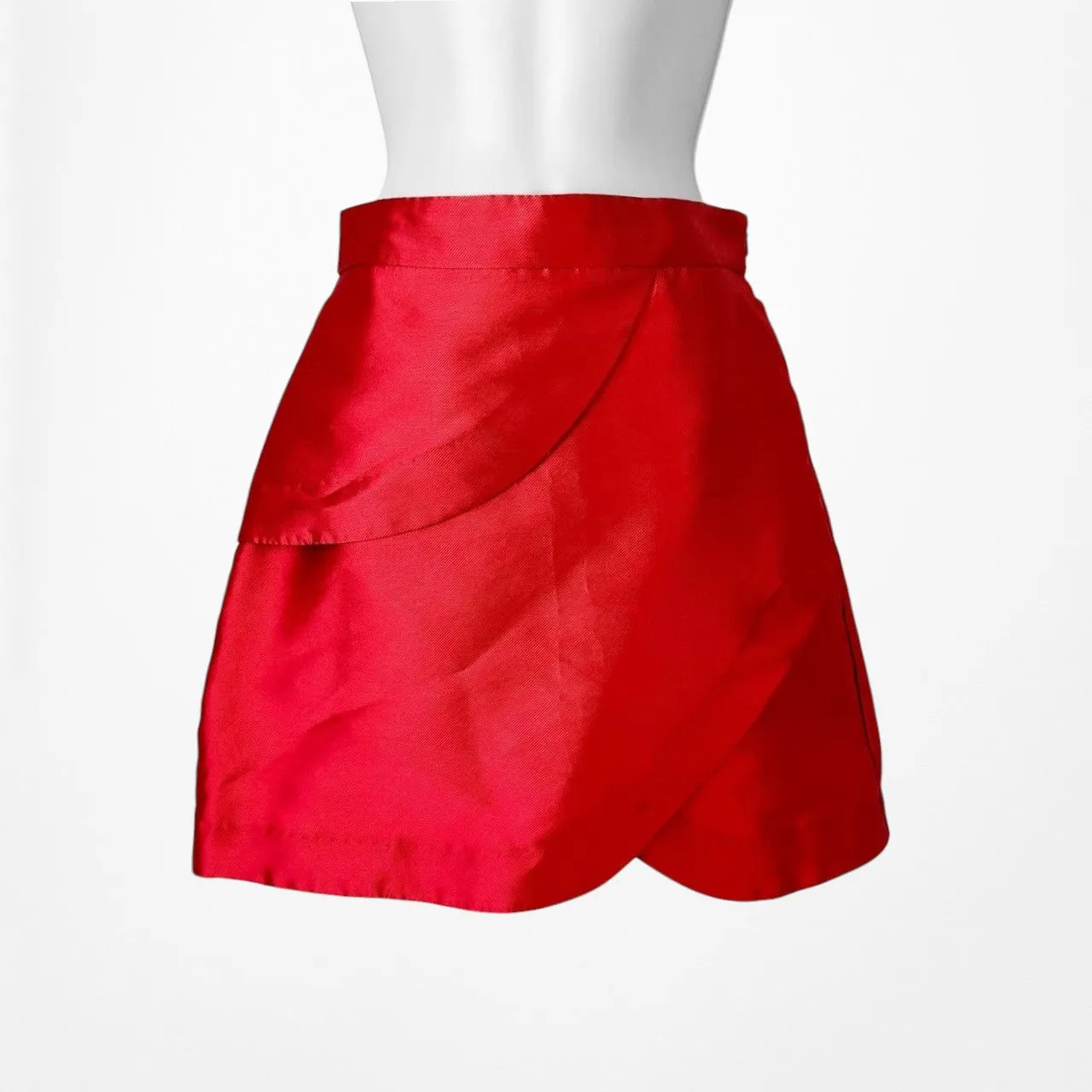 Red Satin Look High Waisted A-Line Mini Skirt Size 0/XS