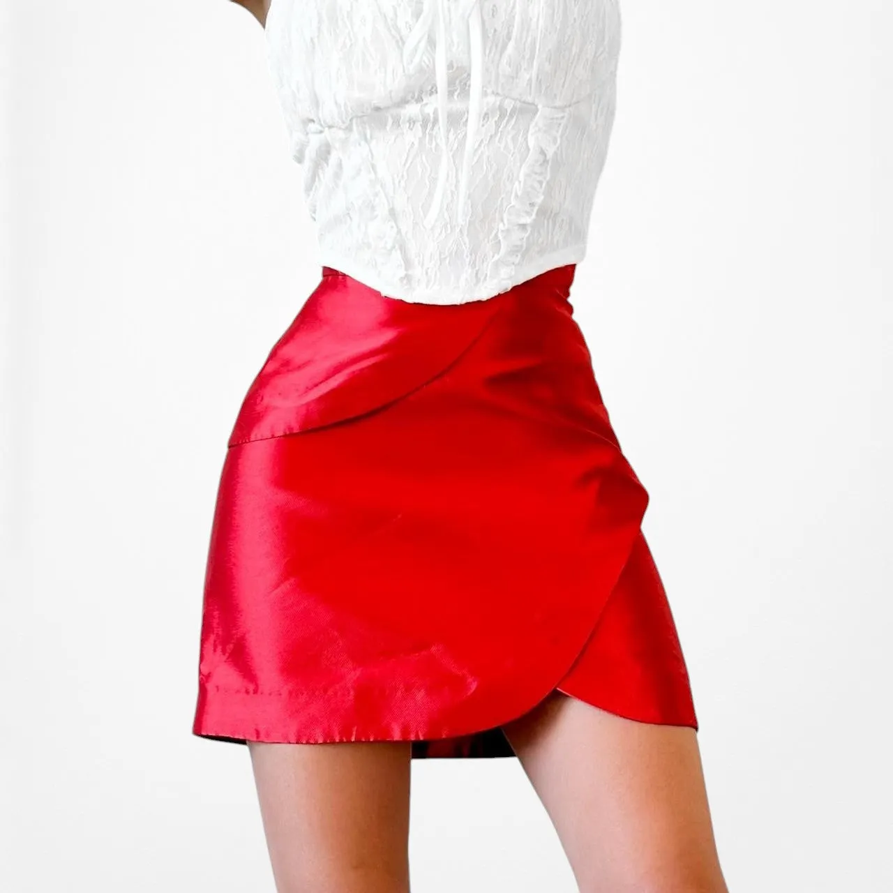 Red Satin Look High Waisted A-Line Mini Skirt Size 0/XS
