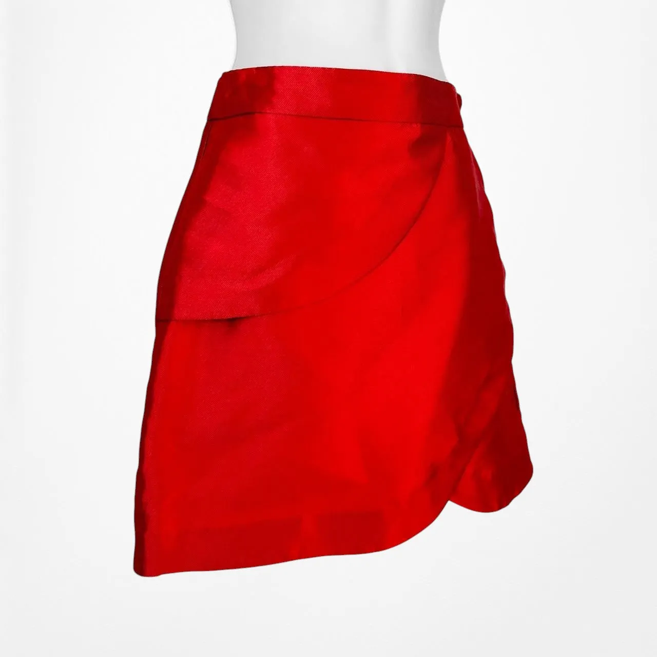 Red Satin Look High Waisted A-Line Mini Skirt Size 0/XS
