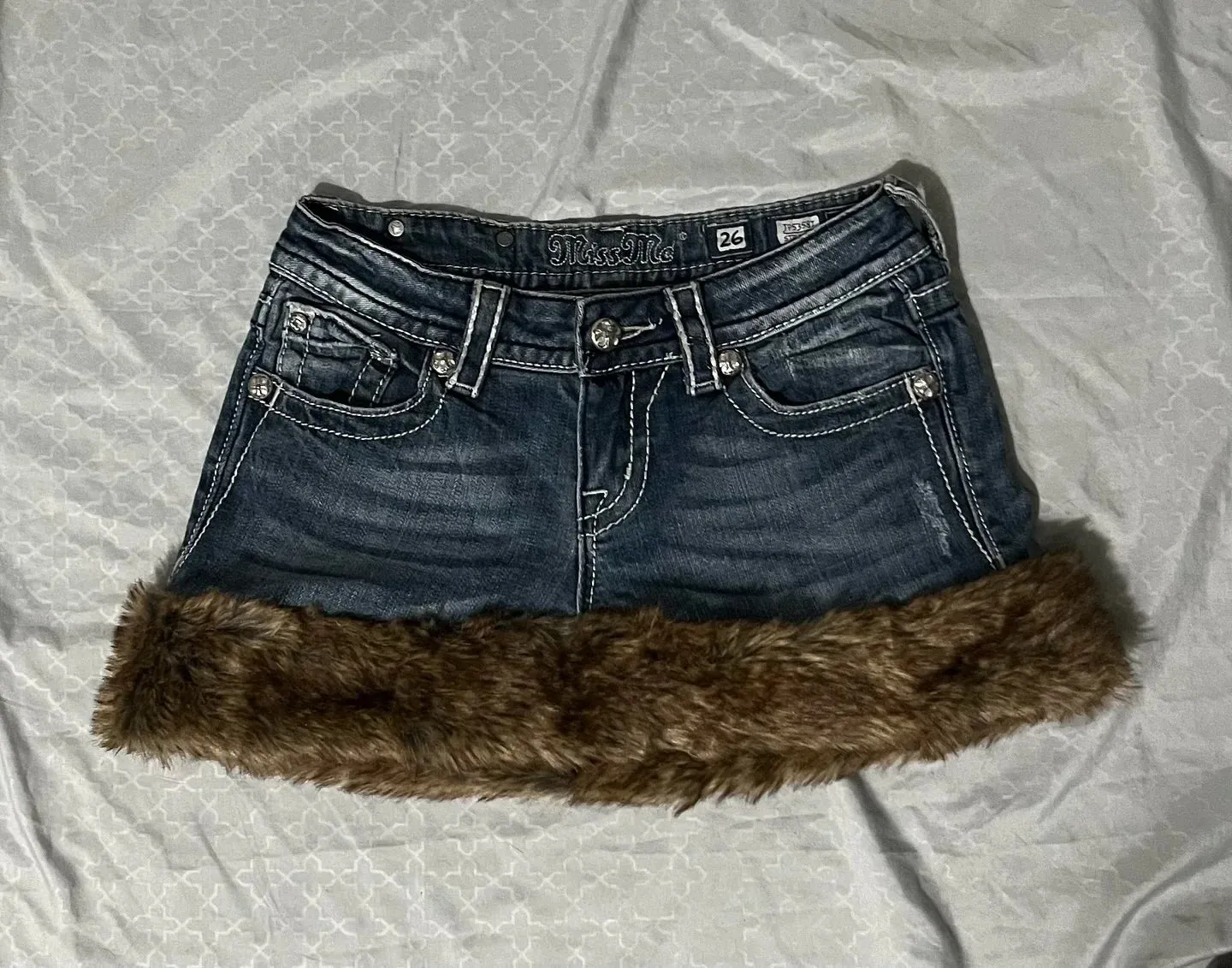 Y2K Denim short fur skirt