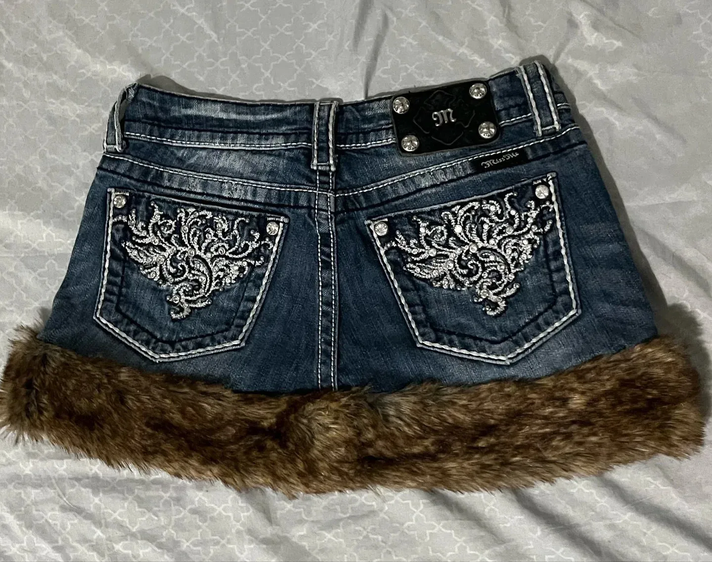 Y2K Denim short fur skirt