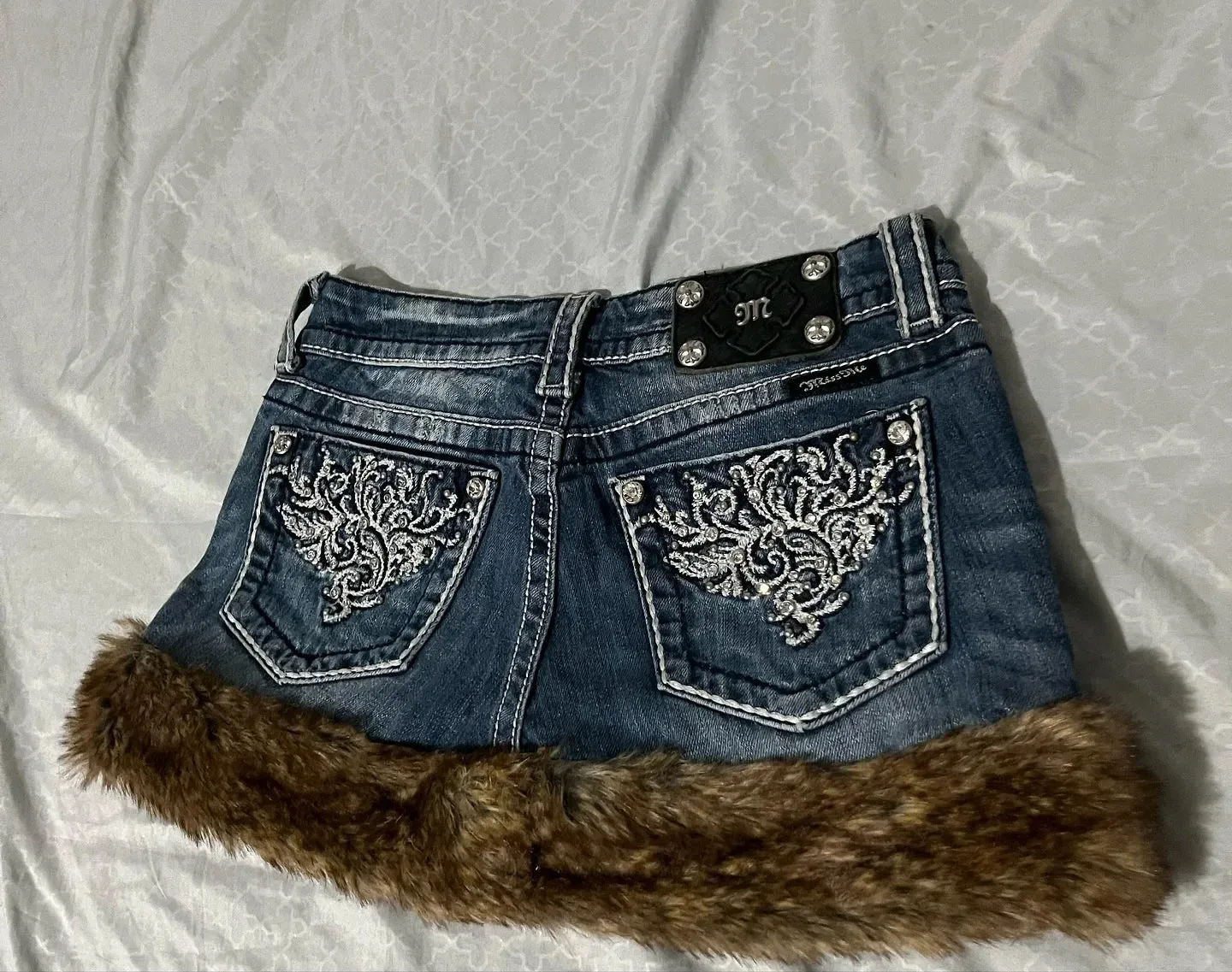 Y2K Denim short fur skirt