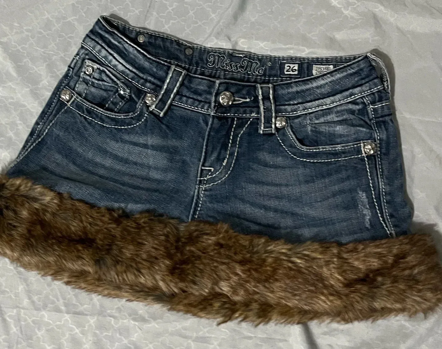 Y2K Denim short fur skirt